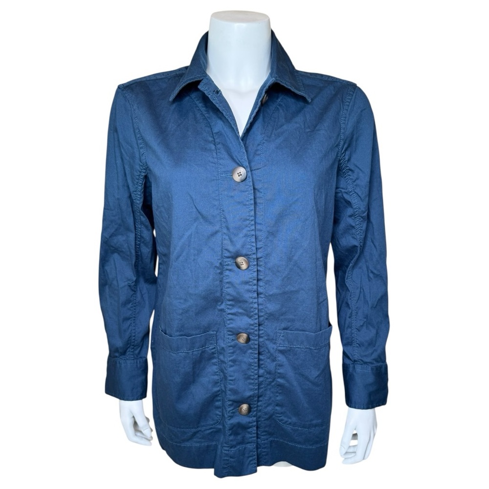 Pact Organic Cotton Utility Jacket XS Button-front Lightweight Shacket Blue